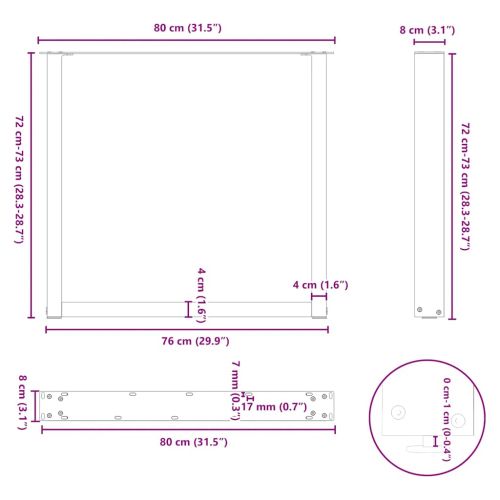 Крака за трапезна маса, U-образни, 2 бр., антрацит, 80x(72-73) см, стомана