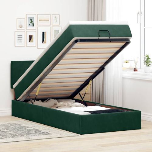Османска легло с матрак, тъмнозелено, 80x200 см, кадифе