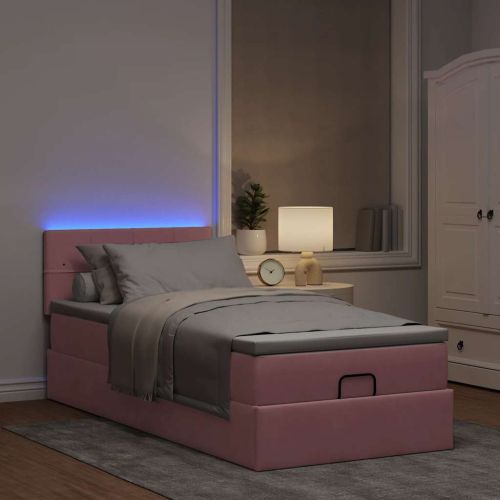 Османска легло с матрак и LED, розово, 80x200 см, кадифе