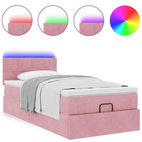 Османска легло с матрак и LED, розово, 80x200 см, кадифе
