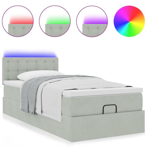 Османска легло с матрак и LED, светлосиво, 90x190 см, кадифе