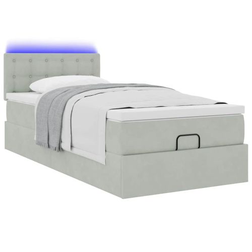 Османска легло с матрак и LED, светлосиво, 90x190 см, кадифе