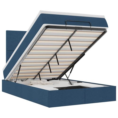 Османска легло с матрак и LED, синьо, 120x190 см, плат