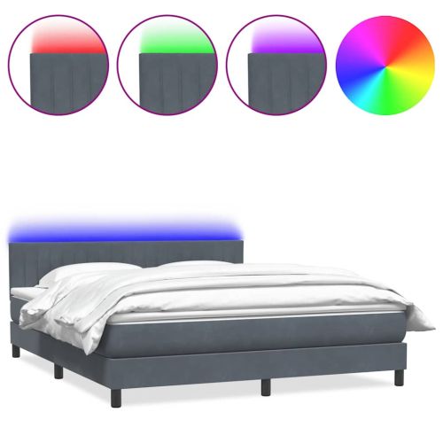 Боксспринг легло с матрак и LED, тъмносиво, 180x210 см, кадифе