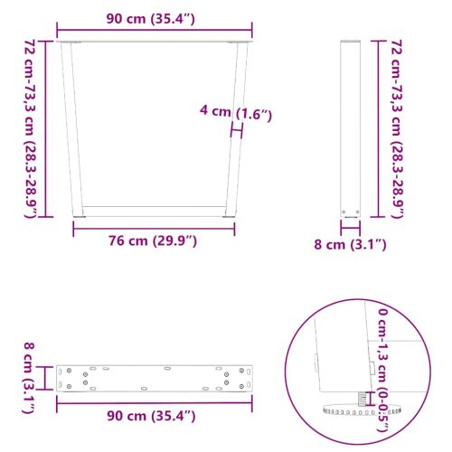 Крака за трапезна маса, V-образни, 3 бр., естествена стомана, 90 x (72-73,3) см, стомана