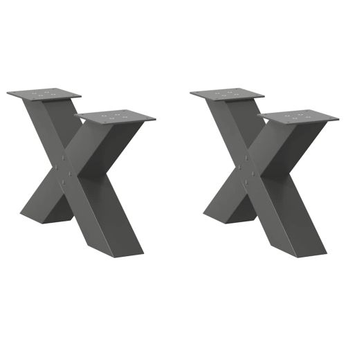Крака за масичка за кафе, X-образни, 2 бр., антрацит, 60x(30-31) см, стомана