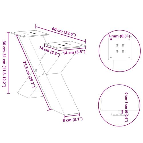 Крака за масичка за кафе, X-образни, 2 бр., антрацит, 60x(30-31) см, стомана