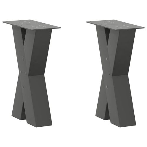 Крака за масичка за кафе, X-образни, 2 бр., антрацит, 38 x (42-43) см, стомана