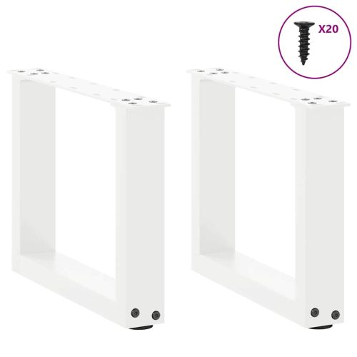 Крака за масичка за кафе, U-образни, 2 бр., бели, 40 x (30-31) см, стомана