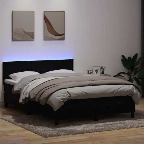 Боксспринг легло с матрак и LED, черно, 160x210 см, кадифе
