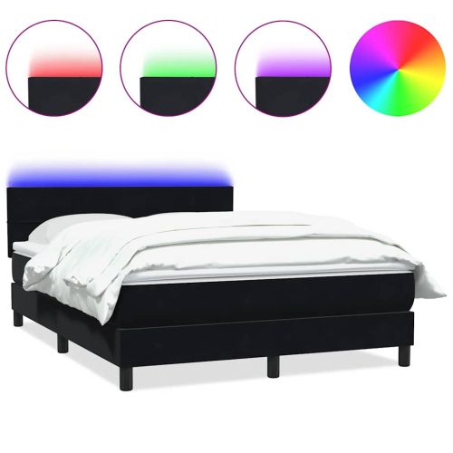 Боксспринг легло с матрак и LED, черно, 160x210 см, кадифе