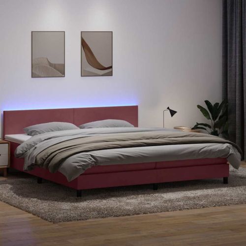 Боксспринг легло с матрак и LED, розово, 180x210 cm, кадифе