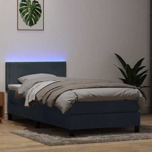 Боксспринг легло с матрак и LED, тъмносиво, 90x220 см, кадифе