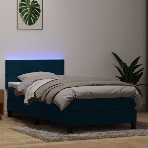 Боксспринг легло с матрак и LED, тъмносиньо, 80x210 cm, кадифе