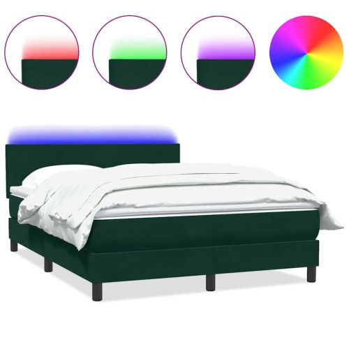 Боксспринг легло с матрак и LED, тъмнозелено, 160x220 см, кадифе
