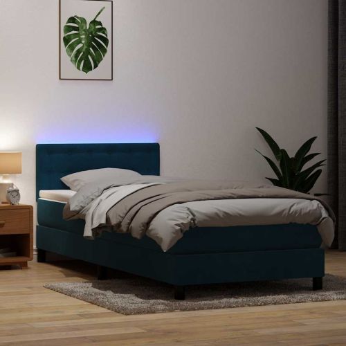 Боксспринг легло с матрак и LED, тъмносиньо, 80x210 cm, кадифе