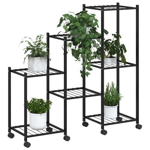 Стойка за цветя на колела 83x25x83,5 см черна желязо