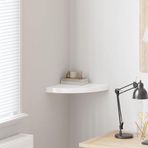 323907 Floating Corner Shelf High Gloss White 35x35x3,8 cm MDF