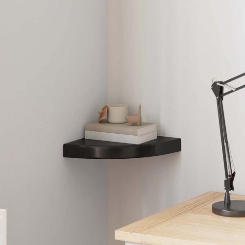 323889 Floating Corner Shelf High Gloss Black 25x25x3,8 cm MDF