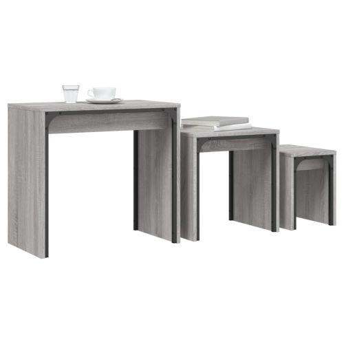Стифиращи кафе маси, 3 бр, сив сонома, инженерно дърво