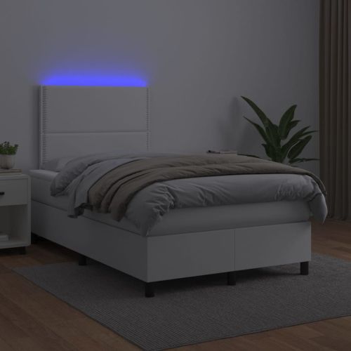 Боксспринг легло с матрак и LED бяло 120x190 см изкуствена кожа
