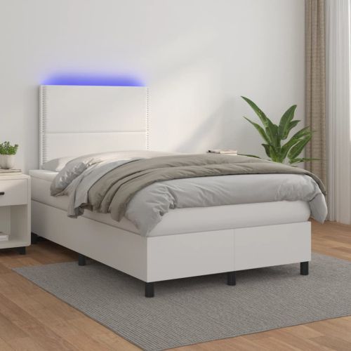 Боксспринг легло с матрак и LED бяло 120x190 см изкуствена кожа