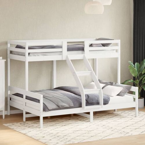 Двуетажно легло, 90x200/140x200 см, бяло, борово дърво масив