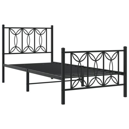 Метална рамка за легло с горна и долна табла, черна, 80x200 см