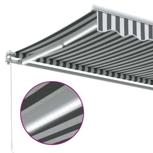 Ръчно прибираща се тента с LED, антрацит и бял, 500x350 см