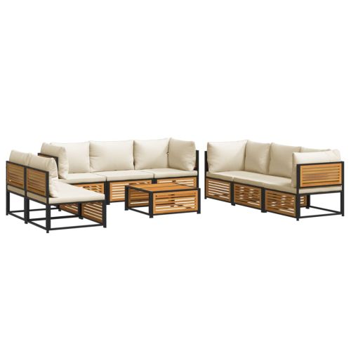 Градински комплект диван с възглавници, 9 части, акация масив
