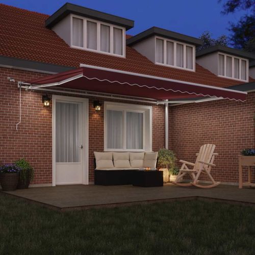 Автоматично прибираща се тента с LED, бордо, 450x300 см