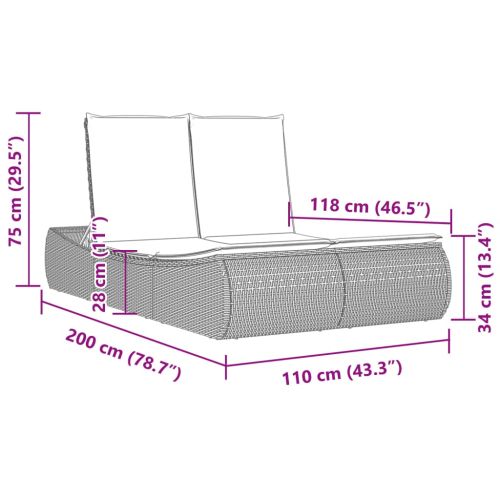 Двоен шезлонг със възглавници, кафяв, полиратан