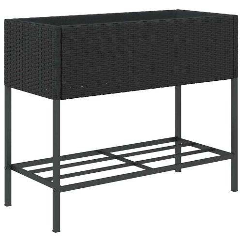 Градински кашпи с рафт 2 бр черни 90x40x75 см полиратан