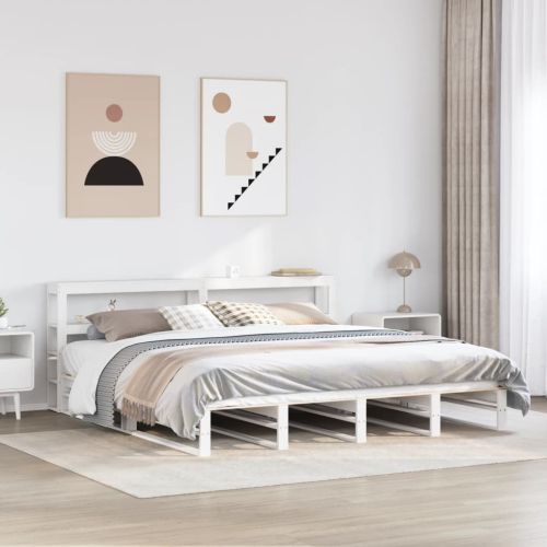 Рамка за легло без матрак, бял, 200x200 см, бор масив