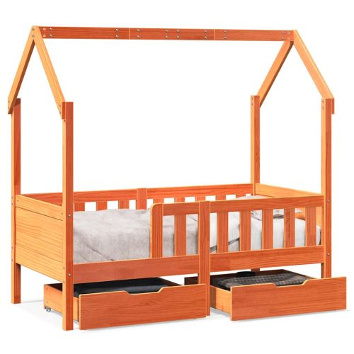 Детско легло рамка с чекмеджета без матрак 80x170 см бор масив