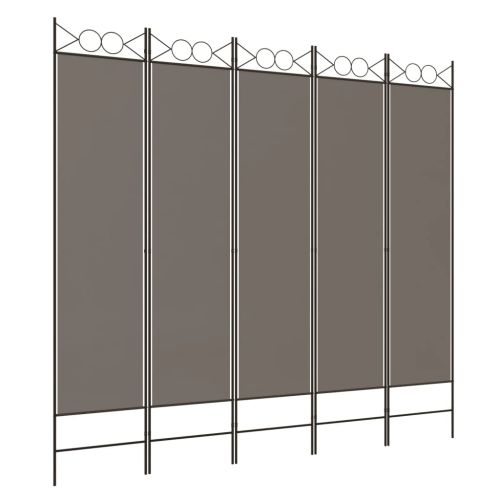 Параван за стая, 5 панела, антрацит, 200x200 cм, текстил