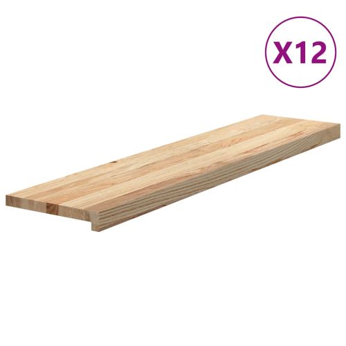 Стълбищни стъпала, 12 бр, 110x30x2 см, необработен масивен дъб