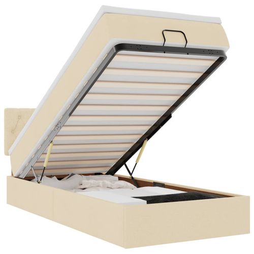 Османска легло с матрак и LED, кремаво, 80x200 см, плат