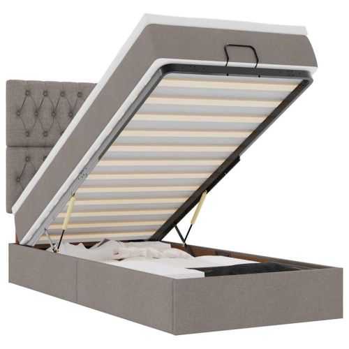 Османска легло с матрак и LED, таупе, 90x190 см, плат