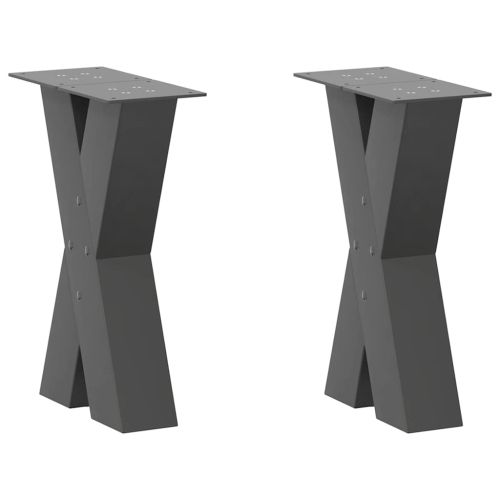 Крака за масичка за кафе, X-образни, 2 бр., антрацит, 28 x (42-43) см, стомана