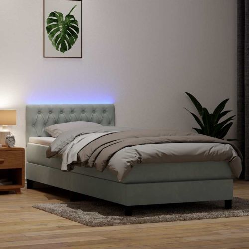 Боксспринг легло с матрак и LED, светлосиво, 80x220 см, кадифе