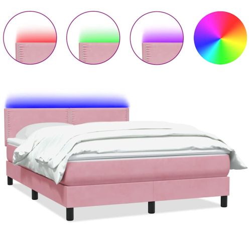 Боксспринг легло с матрак и LED, розово, 160x220 см, кадифе