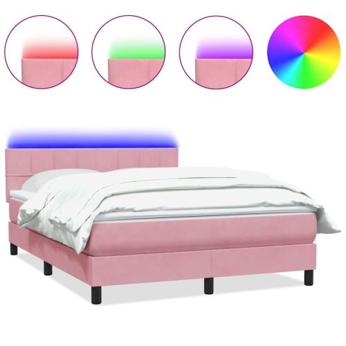 Боксспринг легло с матрак и LED, розово, 140x220 см, кадифе