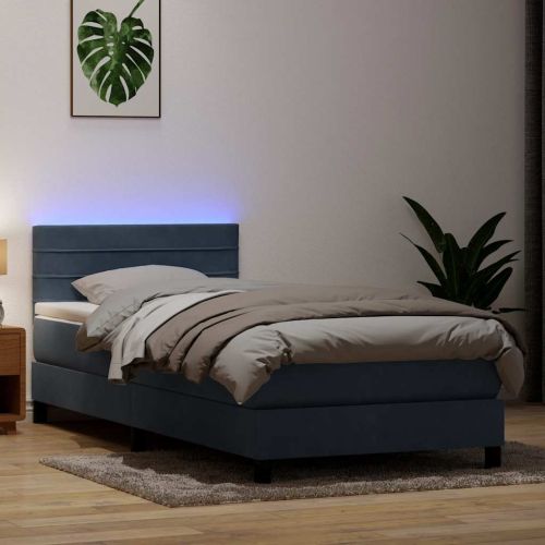 Боксспринг легло с матрак и LED, тъмносиво, 80x220 см, кадифе