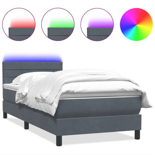 Боксспринг легло с матрак и LED, тъмносиво, 80x220 см, кадифе