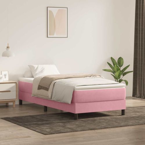 Box Spring легло без матрак розово 100x210 cm кадифе