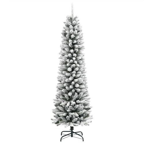 Изкуствена тънка коледна елха с флокиран сняг 150 cm PVC&PE