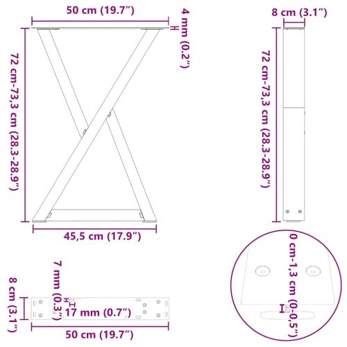 Крака за трапезна маса, 2 бр., антрацит, 50x(72-73,3) см, стомана