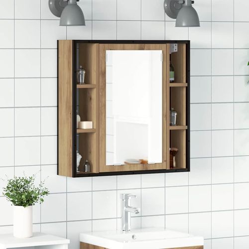 Огледален шкаф за баня дъб артизан 60x16x60 см инженерно дърво