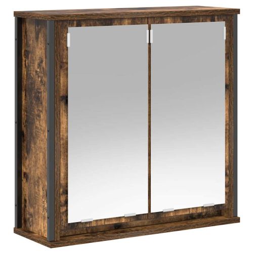Стенен шкаф за баня с огледало опушен дъб 60x21x60 cm